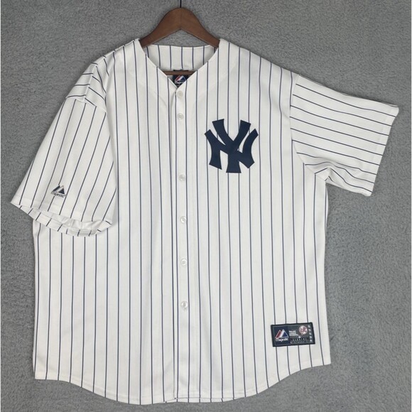 Vintage 90s Majestic Jersey New York Yankees Pinstripe Mens 2XL White 6700 MLB - Picture 1 of 9